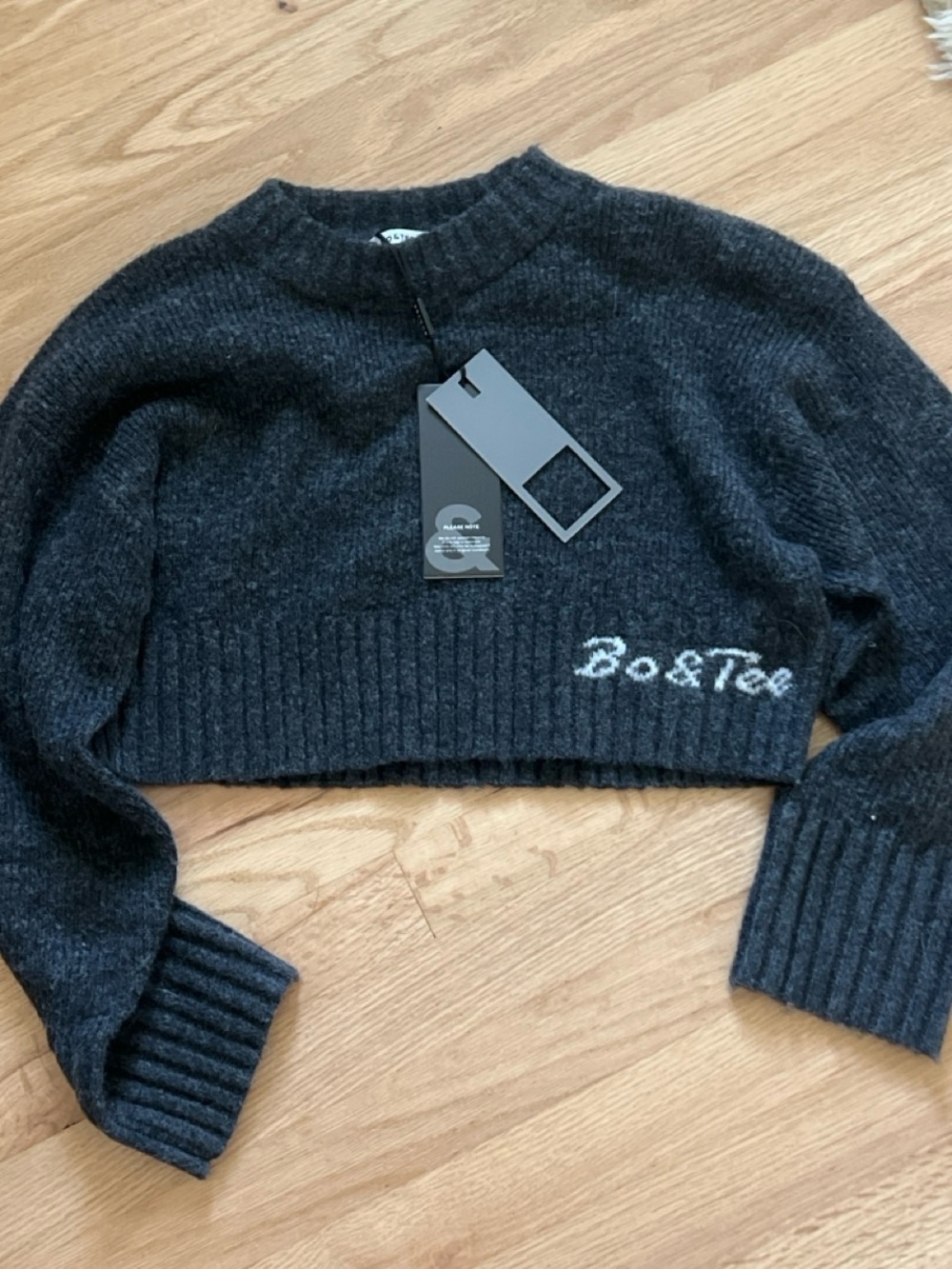 Bo & Tee Charcoal Cropped Crewneck Sweater